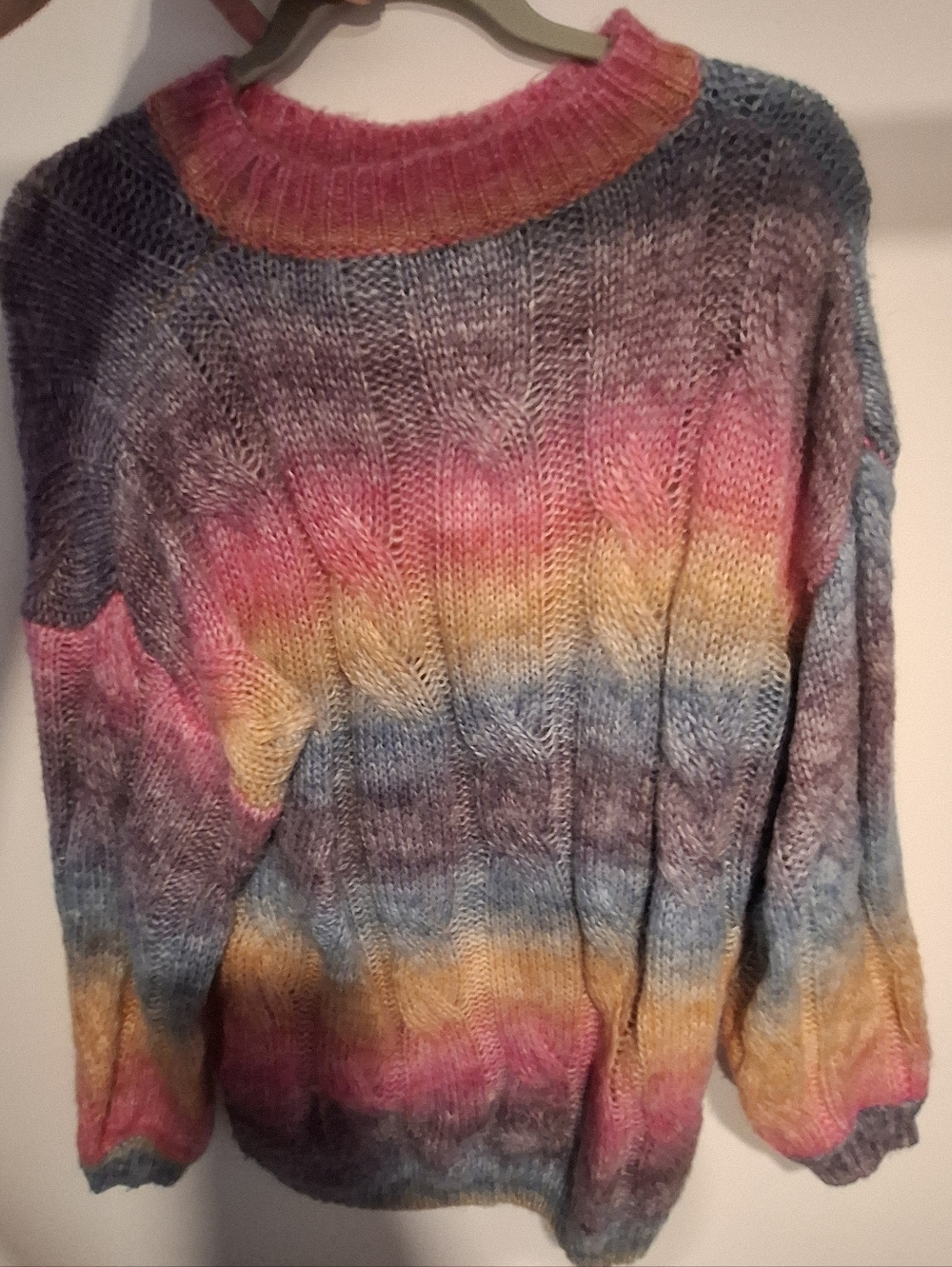 Women's Multicolor Gradient Oversized Crewneck Sweater - Soft Rainbow Knit
